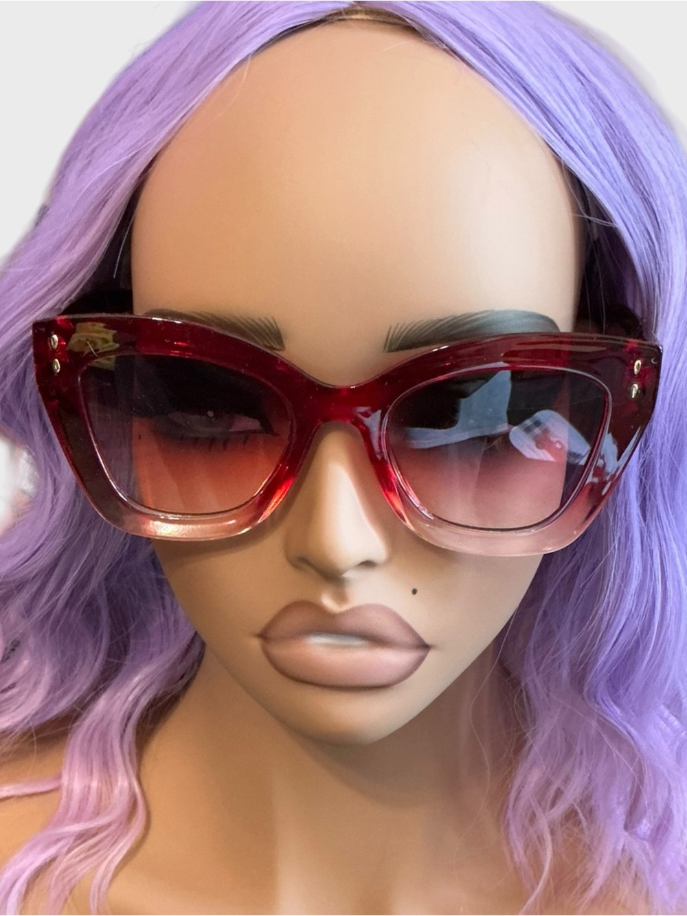 Oversized Red Ombre Cat Eye Sunglasses Glam Statement Shades NWT